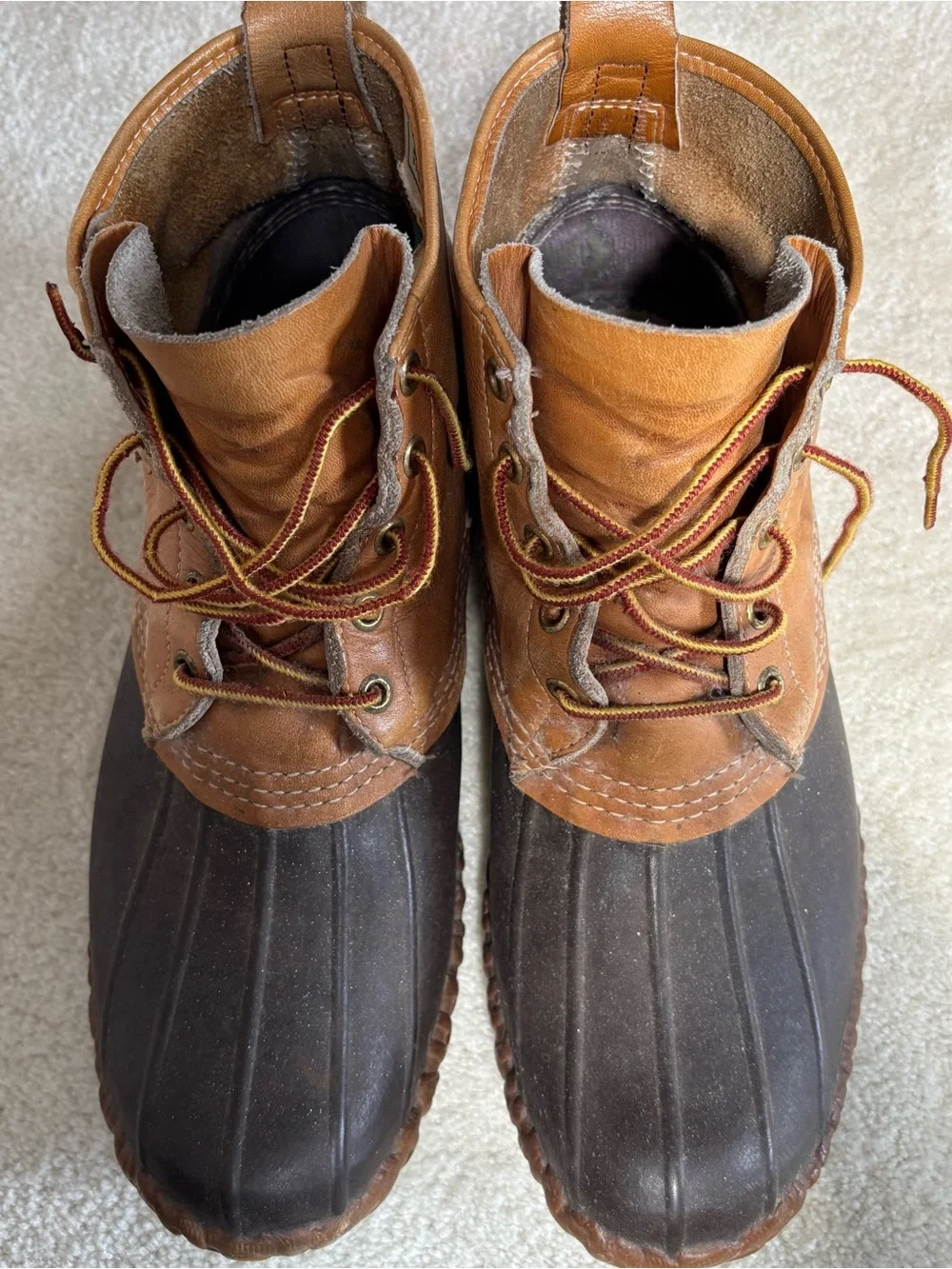 L.L. Bean Men’s Tan Leather and Dark Brown Rubber Duck Boots